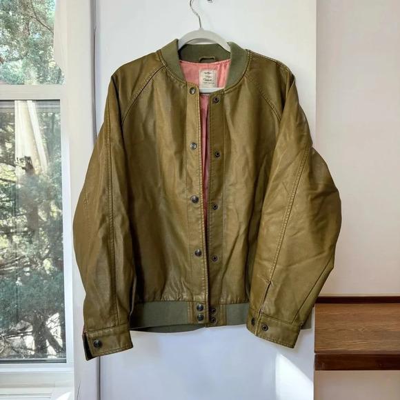 New Free People Wild Rose Vegan Leather Bomber Jacket Green We The Free Small - Picture 11 of 12